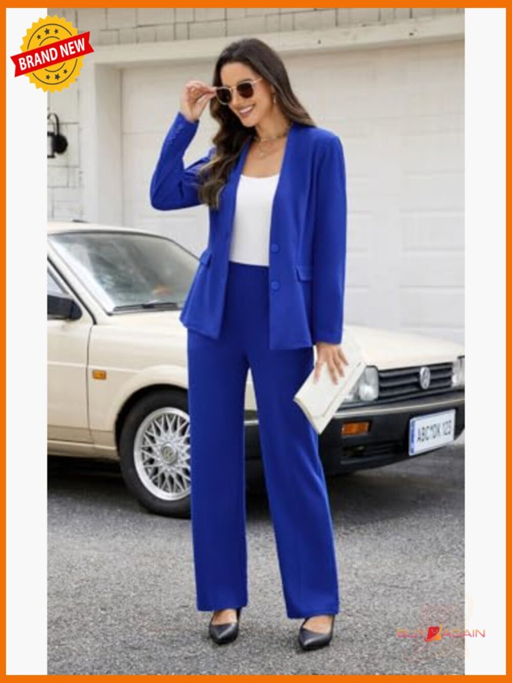 Women's 2 Piece Pantsuit Set Business Casual Blazer & Straight Leg Pants Office - Picture 2 of 7